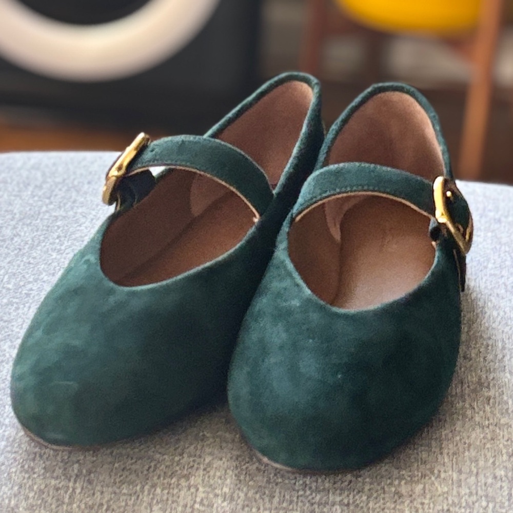 Madewell Green Suede Flats with Gold Accent